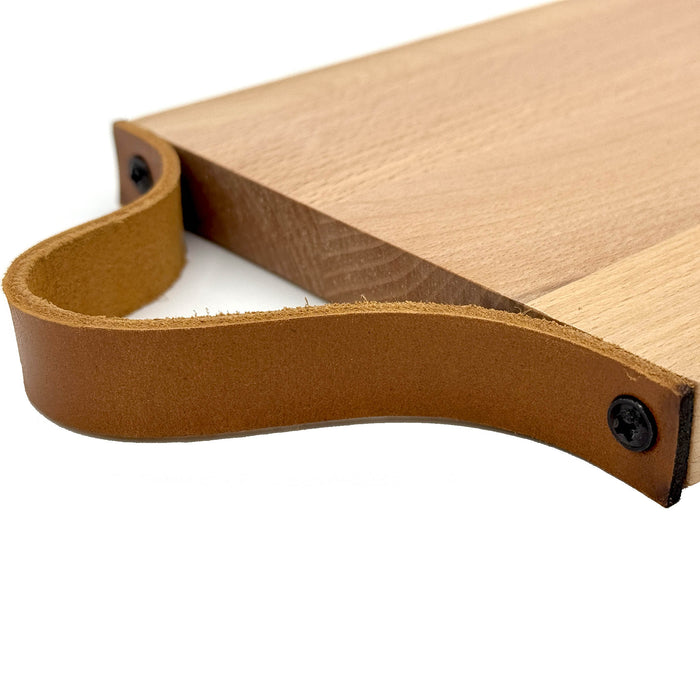Plank met leren handvat beuken 33x16 cm