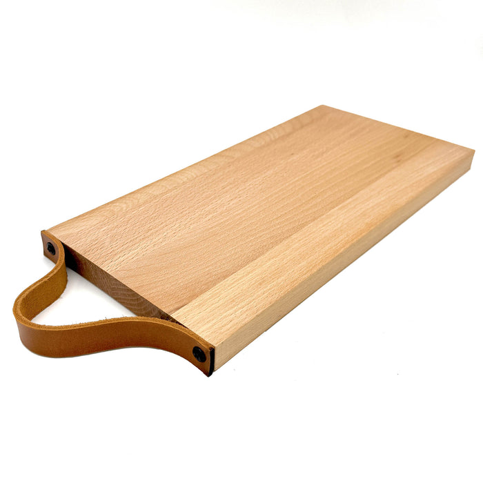 Plank met leren handvat beuken 33x16 cm