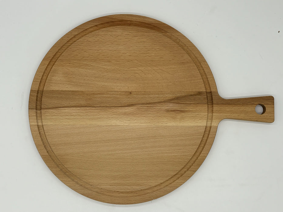 <tc>Cutting board</tc> round with handle and sap channel beech 29 cm ⌀ (1.5 cm thick)