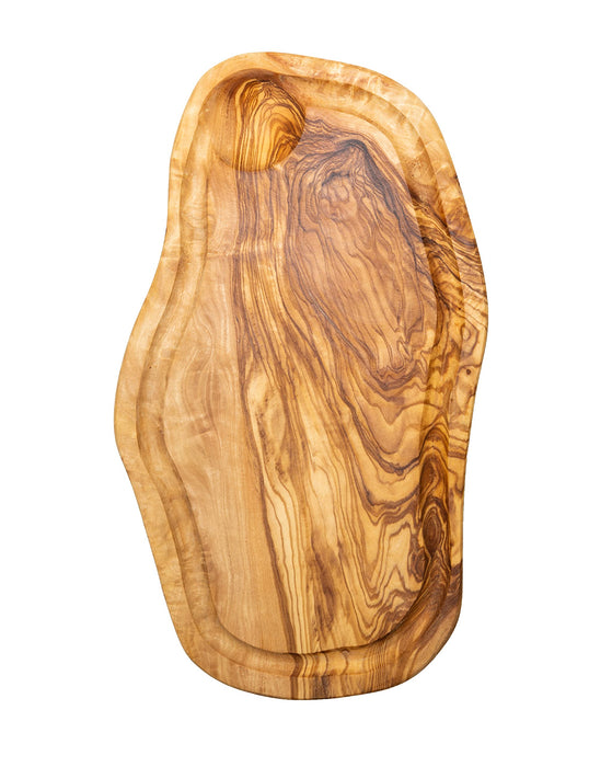 Brett mit Saftrille oval Olivenholz ca. 30x12 cm