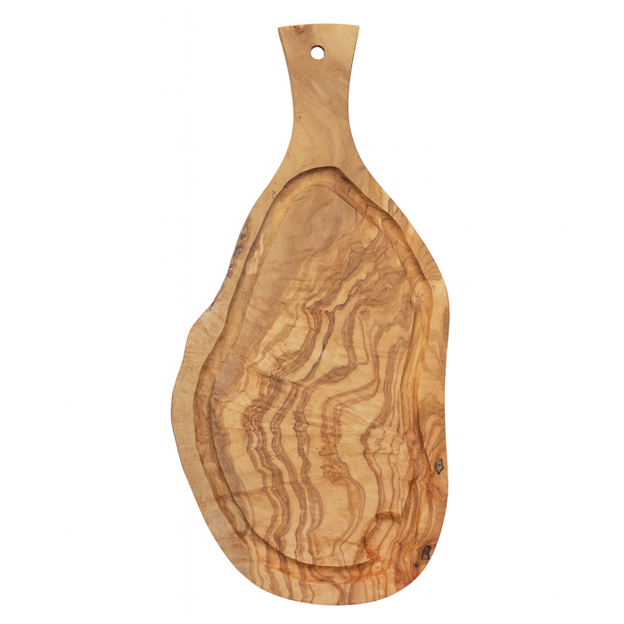 Plank met handvat en sapgeul olijfhout ca. 45x18 cm