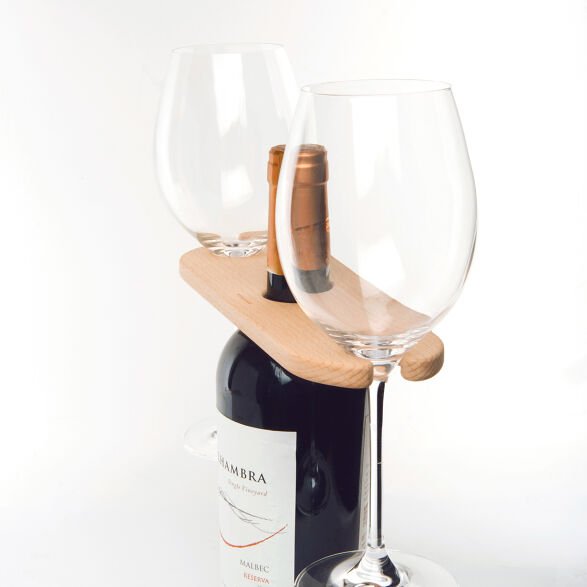 Bottle holder for 2 wine glasses beech 25x7.5 cm
