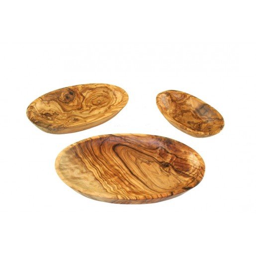 Set mit 3 ovalen Tabletts aus Olivenholz