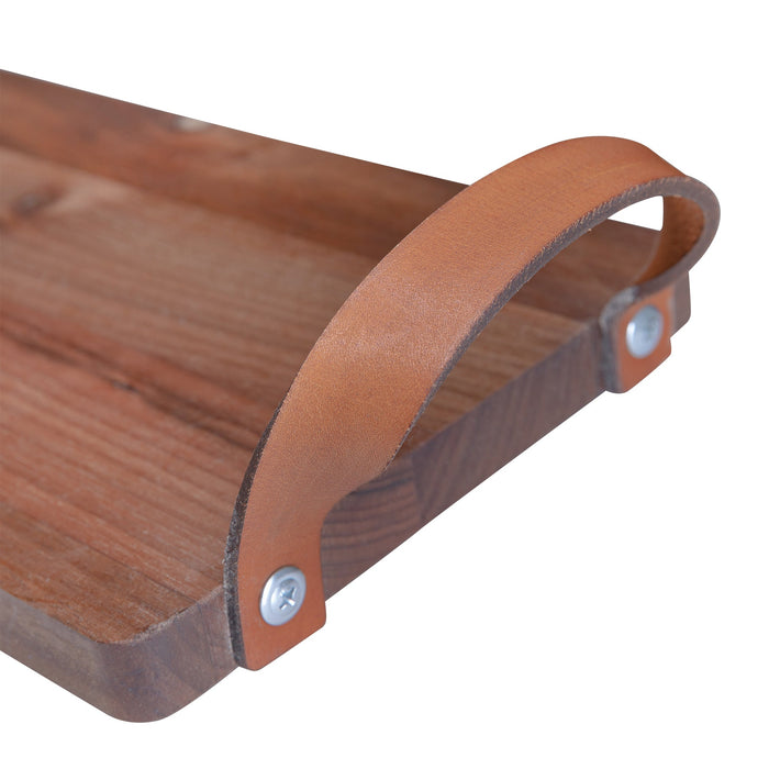 Plank met leren handvaten walnoot 48x17 cm